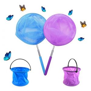 Xmart 2 Pièces Filet à Papillon Ajustable Epuisette Peche Enfant Livré avec 2 Seaux Pliables Filet à Papillon Enfant Convient Aux Activités de Jardin en Plein Air pour Enfants et Adultes (MEIZHEN, neuf)