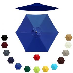 Auvent de Remplacement pour Parasol 6 Baleines/8 Baleines, Remplacement Toile de Parasol 2m/2.3m/2.7m/3.0m, Housse de Rechange pour Parasol D'extérieur, Polyester Anti UV(Royal blue,3.0m/6 Arms) (LYLSD, neuf)