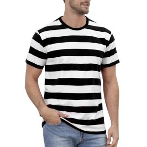 COSAVOROCK T-Shirts &agrave; Manches Courtes Homme Coton Chemise Ray&eacute;, Noir et Blanc, L (Funny-World, neuf)