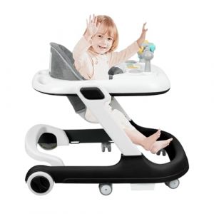 Trotteur Babywalker 3 en 1 Chariot d'&eacute;veil et de marche Trotteur,fonction basculante Transat avec roulettes, musique, Noir (Willanmd, neuf)