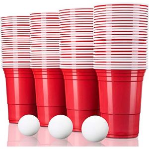 TRESKO Beer Pong gobelets de f&ecirc;te Reusable Rouge Verre de Plastique Extra r&eacute;sistant Ensemble de 100 pi&egrave;ces | Capactit&eacute; 473ml | Party Cups Americain (DWD-Company, neuf)