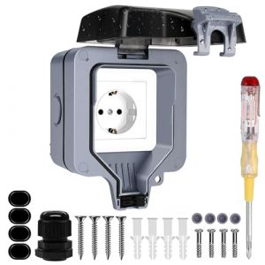 Prise Exterieure Etanche IP66 Prise de Courant et Volet de Protection Single Prise Electrique Multiprise Murale pour Jardin, Garage, Piscine Cuisine (Darton EU, neuf)