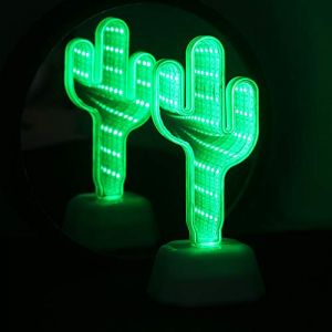 Miroir double face Tunnel lumière 3d Infinite Miroir lumière, LED Flamingo Cactus étoiles Cœur Licorne Sign Tunnel Miroir lumière fête Décoration de maison 307 x 7.28 x 2.83〃 vert cactus (Half & Half Baby Deco, neuf)