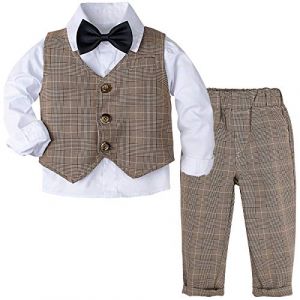 mintgreen Ensemble Costume Gentilhomme B&eacute;b&eacute; Gar&ccedil;on Rayure, Costumes de Mariage Chemise Manche Longue, Brun Plaid, 12-18 Mois (A&J DESIGN, neuf)