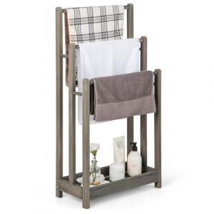 LIFEZEAL Porte-Serviettes sur Pied en Bois avec 3 Barres et Étagère, Sèche Serviette sur Pied, Support pour Serviettes Salle de Bain, 45 x 22 x 86 cm (Gris) (LIFEZEAL ITALY S.R.L., neuf)