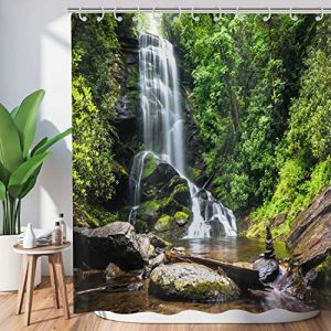 Hnmdmyi Rideau de douche for&ecirc;t, 120 x 200 cm, jungle tropicale, for&ecirc;t tropicale, arbre vert, plante, nature, paysage, cascade, paysage, baignoire, rideau de bain, imperm&eacute;able, tissu polyester, lavable (Hnmdmyi, neuf)