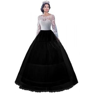 Jupon sous Robe Femme Petticoat Crinoline 2 Cerceau 1 Couche Longue Jupons pour Robes Mariage Soir&eacute;e Jupe Princesse Rockabilly Costume Victorien M&eacute;di&eacute;val Mari&eacute;e Jupes Underskirt Blanc Noir(Noir,40) (Happy&Princess, neuf)