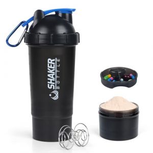 XTKS Shaker à Protéines 500 ml - Bouteille Shaker avec Compartiment à Poudre - Anti-Fuite et Facile à Nettoyer Pour shakes protéinés -shaker proteine avec boule - Sans BPA（Bleu） (SHAKER BOTTLE, neuf)