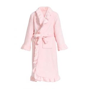 JiAmy Peignoir en flanelle &agrave; volants pour enfants Robe de bain pour enfants Robe de chambre douce pour filles en polaire avec ceinture et poches, rose, 4-6 ans (JiAmy-EU, neuf)