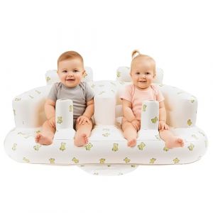 Si&egrave;ge gonflable pour b&eacute;b&eacute;s jumeaux &agrave; partir de 3 mois, chaise de sol double gonflable c&ocirc;te &agrave; c&ocirc;te pour s'asseoir avec pompe &agrave; air int&eacute;gr&eacute;e, chaise gonflable pour nourrissons &ndash; Ours jumeaux (Lily Mall, neuf)