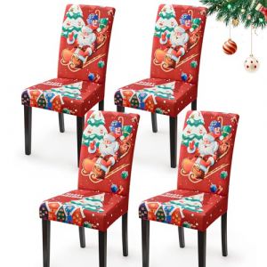 Housse de Chaise No&euml;l 4 Pi&egrave;ces Couverture de Chaise Salle &agrave; Manger Housse de Chaise en Polyester Universelle Lavables Housse Chaise Extensible pour D&eacute;cor Hotel Restaurant F&ecirc;te (4 Pi&egrave;ces, P&egrave;re No&euml;l) (Ballad, neuf)
