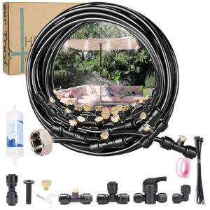 Brumisateur Terrasse, Tuyau Brumisateur Terrasse Exterieur, Buses De Brume Avec Joint En T, Kit Brumisateur Terrasse Avec Filtre à Eau, Refroidissement Par Brouillard Pour Jardin, Serre, Parasol (10M) (Jizhikeji, neuf)