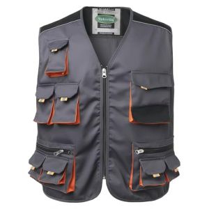 Yukirtiq Gilet de Travail d'Ext&eacute;rieur Multi-poches pour Homme Manteau sans Manche de Travail Gilet de Montage V&ecirc;tements de Travail Gilet sans Manches, Gris fonc&eacute;, M (Yukirtiq, neuf)