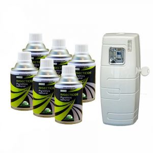 Aérosols au Pyrèthre Naturel Pack de 6 x250ml Avec Diffuseur Automatique, Insecticide Anti Mouches, Moustiques, moucherons, insectes volants et rampants (8) (APRODOM, neuf)