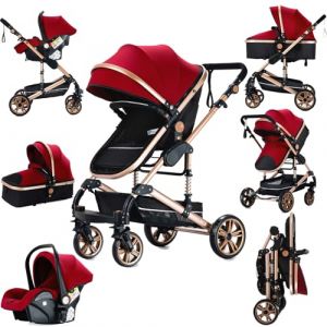 Prokoke Poussette 3 en 1, Poussette Bebe avec Conception Pliable en Un Clic, Poussette Combinée Réversible Deux Façons de Pousser, Poussette Citadine Alliage d'aluminium à Cadre (739 Red) (huangzhongguig, neuf)