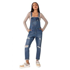 Nina Carter Salopette pour femme en jean Boyfriend Denim Combinaison Jumpsuit Aspect usé Combinaison d'été, Bleu (S535-3), XL (Miss Noir, neuf)