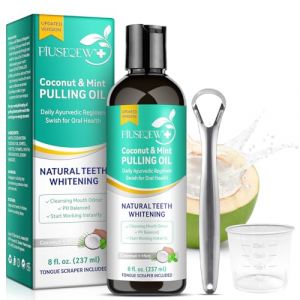 Bain de bouche &agrave; l'huile de noix de coco naturelle et &agrave; la menthe poivr&eacute;e avec gratte-langue, huile de menthe poivr&eacute;e ayurv&eacute;dique pour blanchir les dents, haleine fra&icirc;che et gencives saines, 237 ml (Ying Hua Xing, neuf)