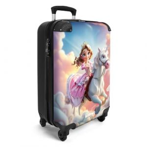 NoBoringSuitcases.com Valise Enfant, Valise Cabine, Valise Enfant Fille, Bagages Enfant Suitcase, Valise pour Enfant, Valise Cabine Fille, Valise Cabine 55x35x25cm (Princesse, Licorne - Rose-Blanc) (NoBoringSuitcases, neuf)