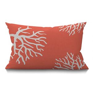 BGBDEIA Housse de coussin rectangulaire en coton et lin avec motif de plage et de corail, ferme, joli océan, corail, rose, branche, récif, nature, rouge, blanc, pour canapé, fauteuil, chambre à (maidimeiguo, neuf)