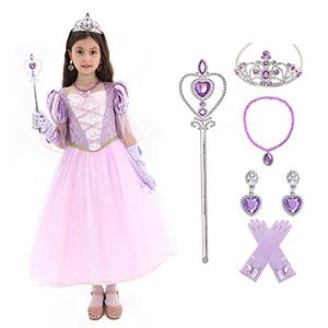 Rabtero Robe de princesse pour les enfants, jupe princesse aux cheveux longs pour les filles, jupe princesse violette luxueuse avec accessoires Sp&eacute;cial pour les filles 5-6 ans (Huahui Dengguan LMT, neuf)