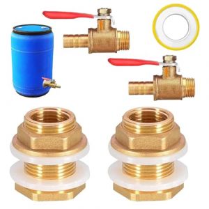 Jiavlyx 4 Pi&egrave;ces Connecteurs De R&eacute;servoir d'eau en Laiton, Filetage Ext&eacute;rieur 3/4" X Filetage Int&eacute;rieur 1/2" Raccord Citerne Eau De Pluie, avec 2 Boisseau Sph&eacute;rique 1/2", pour Robinets, Seaux (Yincan Department Store Daily Necessities, neuf)