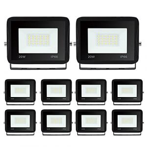 Yakimz Projecteur LED d'extérieur 20 W étanche IP66 Éclairage mural Projecteur 230 V Super lumineux Blanc froid 1700 lm 6000 K Éclairage extérieur (HITGROW, neuf)