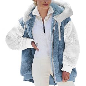 Veste Polaire Femme Fille Chaude Sweats Manteau &agrave; Capuche Zipp&eacute; Laine &eacute;pais Blousons Fourrure Hooded Coat Manche Longue Cardigan Casual Bloc de Couleur Mode Hiver Outerwear (⭐⭐⭐⭐⭐Susenstone, neuf)