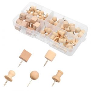 Lot de 60 punaises en bois Bo&icirc;te en plastique Clous en acier pour plaque de li&egrave;ge T&ecirc;te ronde Punaise murale pour tableau en li&egrave;ge Cartes Photos Calendrier Artisanat (5 types) (Anilalowbility, neuf)