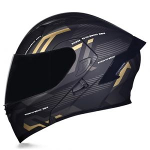Woljay Casque intégral du visage moto casque modulaire Casque moto intégrée double visière pour adultes hommes femmes cyclomoteur DOT ECER22-05 (Count Black Gold - Smoke Visor,M) (Woljay Trading, neuf)