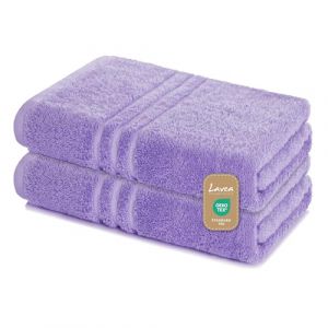 Lavea Lot de 2 Draps de Sauna 80x200 cm – Serviettes de Sauna Douces & Absorbantes en 100% Coton – Éponge de Haute Qualité Série Elena – Lavables & Résistantes – Idéales pour Sauna & Spa – Violet (B&D Textiles, neuf)