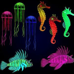 TOTITOM Décoration Lumineuse d'aquarium de 8pcs, Hippocampe Flottant Artificiel de méduse de Nylon de Silicone pour l'aquarium de réservoir de Poissons, décoration d'aquarium de Simulation (BO PEI KE JI, neuf)