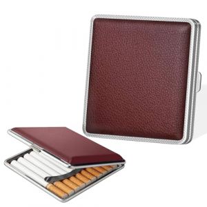 MIRKUZI Porte-cigarettes homme 1 pièce d'étui à cigarettes en PU, étui à cigarettes en cuir et métal, étui à cigarettes en métal pour poche de pantalon et poche de chemise (marron) (HU  YIFENG UK SHOP, neuf)