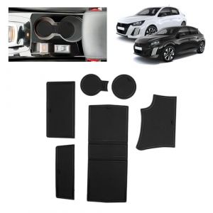 BSTW pour Peugeot 208 E-208 2020-2024 2025 (Automatique) Tapis Antidérapants pour Peugeot 208 GT Line Tapis en Caoutchouc pour Console Centrale, Porte Verres, Rainure de Porte (Noir) (Shenzhen Lingke Electronics Co., Ltd, neuf)
