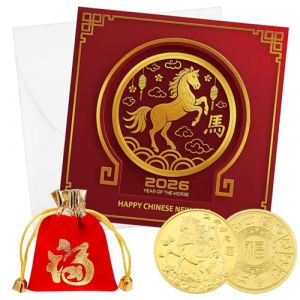 Otuuz Coffret Cadeau du Nouvel An Lunaire Inclut Carte du Nouvel An Chinois 2026 avec Enveloppe Monnaie Cheval Sac &agrave; Cordon Rouge Cadeau pour Famille Chinoise (Starrywpsky, neuf)