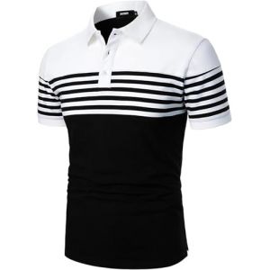 AIOIDI Polo Manches Courtes rayé Coton Hommes T-Shirt Décontracté Mode Blanc-Noir XL (AIOIDI, neuf)