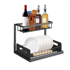 HUOLE Rangement Sous &eacute;vier &agrave; 2 Niveaux,Organiseur de Cuisine, &Eacute;tag&egrave;re sous &Eacute;vier, Porte-&eacute;pices,Panier de Rangement Coulissant en m&eacute;tal,pour Cuisine, Salle de Bain,Chambre (27 x 36 x 28 cm (noir)) (Hechheu, neuf)