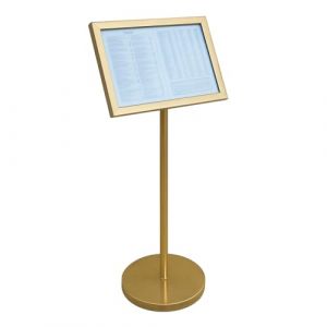 Porte-Menu sur Pied DIN A3 &ndash; M&eacute;tal Dor&eacute; &Oslash; 35 cm x Hauteur 115 cm &ndash; Support &eacute;l&eacute;gamment fini pour restaurants, h&ocirc;tels et &eacute;v&eacute;nements (Comptoir-Du-Consommable, neuf)
