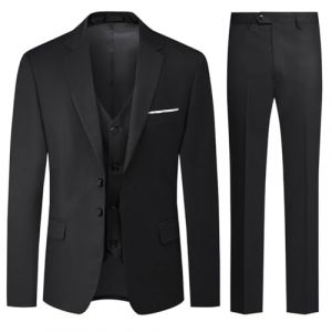 Allthemen Costume Homme Mariage 3 Pièces Slim Fit Smoking Costume Couleur Unie Deux Boutons Formel Veste Gilet et Pantalon Noir 3XL (Allthemen, neuf)