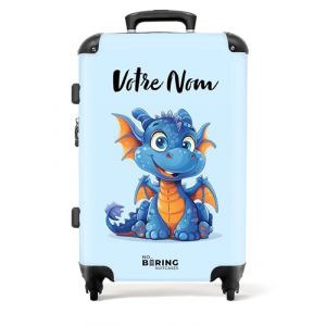 NoBoringSuitcases.com Valise Enfant, Grande Valise, Valise Personnalisable, Valise Enfant Garcon, Serrure TSA, Valise 23kg, Valise Garcon, Valise Grande Taille (67cm - 72L), (Dragon - Bleu-Orange) (NoBoringSuitcases, neuf)