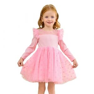 Miipat Robe Bébé Fille en Tulle à Manches Longues Robes de Bébé Filles' Automne Hiver Tutu Princesse Fête Anniversaire Mariage Robe Enfant (Rose 100 3-4 Ans) (Miipat, neuf)