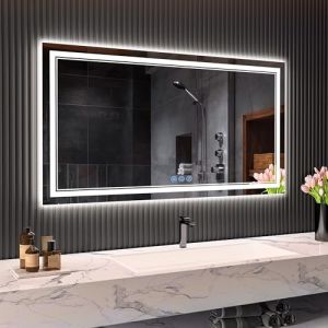 baklon Miroir de Salle de Bain, avec éclairage, 120 x 70 cm, Miroir Mural et Interrupteur Tactile, IP65 LED, avec Fonction mémoire, 3 températures de Couleur, Horizontale/Verticale, Verre trempé HD (JIANGXIMAOQIANYUEXINXIJISHU, neuf)