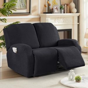 KinCam Housse de Fauteuil Extensible en Jacquard, Housse de Fauteuil Relax avec Poche, Housse Fauteuil Relax pour Chiens et Chats, Douce et Lavable Housse canap&eacute; Relax 2 Places Noir (HXR-EU, neuf)