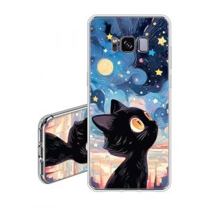 JEZSTHAI Coque Compatible avec Samsung Galaxy S8 Housse Silicone TPU Transparente Souple Antichoc,Étui de Protection avec Motif Dessin Esthétique,Chat (KARSTHAI, neuf)