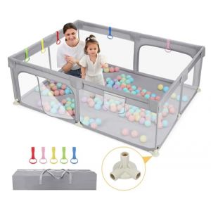 Dripex Parc bebe, parc enfant en Tissu Oxford 300D, parc bébé avec maille Respirante, Parc de Jeu pour Bébé, 5 anneaux de parc bebe, 150 x 200 cm Gris (Dreamome FR, neuf)