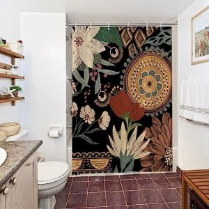 Uiiooazy Rideau Douche Anti Moisissure, Rideau de Douche 150x180cm Tropicale Jungle Abstrait Bohême Fleuri Rideaux de Baignoire Tissu Lavable Imperméable Rideaux Salle de Bain avec 10 Crochets (dongguibinjingpinxiaodianpu, neuf)