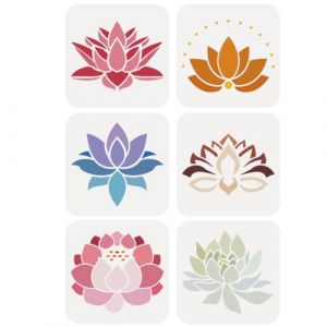 FINGERINSPIRE 6Pcs Pochoir de Peinture de Fleur de Lotus 15x15 cm en PET Symboles de Lotus Pochoir de Pulvérisation Réutilisable Motif de Trône de Fleur de Lotus Pochoir Mural Créatif Modèle Creux (FINGERINSPIRE FR, neuf)