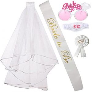 Watreketal Serre Tete,Écharpe de future mariée pour enterrement de vie de jeune fille, voile de future mariée, lunettes, jarretière de mariée, badge de mariée, fête de mariage (Xuanlang Trading, neuf)