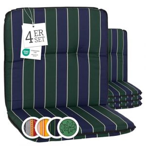 Beo Bali Lot de 4 coussins pour chaise de jardin à dossier bas - 96 x 47 cm - Rayures bleues et vert foncé - Lavables et résistants aux UV - Coussins rembourrés respirants selon la norme Öko-Tex (Gartenstuhl-Kissen, neuf)