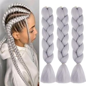 Extension de tresse, lot de 3 kanekalon cheveux extensions de tresse g&eacute;antes 24 pouces, ombre tress&eacute; cheveux synth&eacute;tiques tresse pour crochet tress&eacute; cheveux A39 gris (Shangxiu company, neuf)