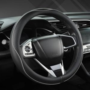 GIANT PANDA Couvre Volant en Cuir Housse de Volant Voiture 37-38cm pour Opel Astra, Corsa, Cache Prot&egrave;ge Volant Antid&eacute;rapante Respirant, Noir + Grise Ligne (WMGoods, neuf)